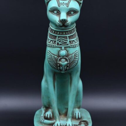 Egyptian Bastet Cat Statue, Hollow Stone Goddess Sculpture, 15.7 inch