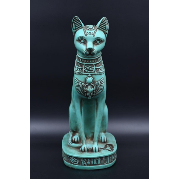 Egyptian Bastet Cat Statue, Hollow Stone Goddess Sculpture, 15.7 inch