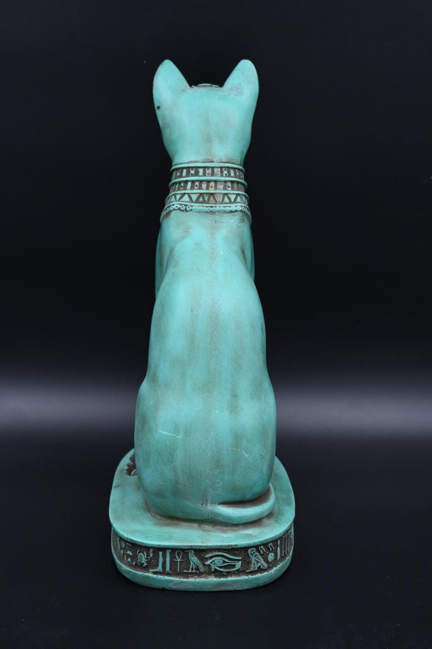 Egyptian Bastet Cat Statue, Hollow Stone Goddess Sculpture, 15.7 inch
