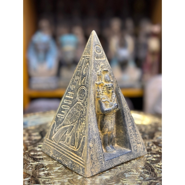 Egyptian Black Stone Pyramid – Handcrafted Horus Monument