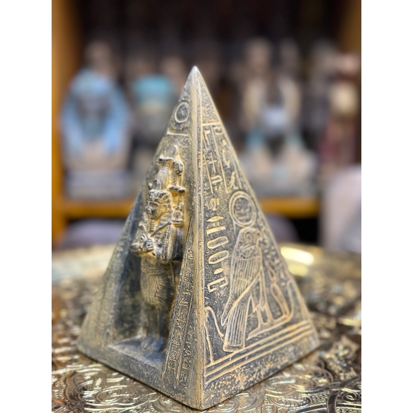 Egyptian Black Stone Pyramid – Handcrafted Horus Monument