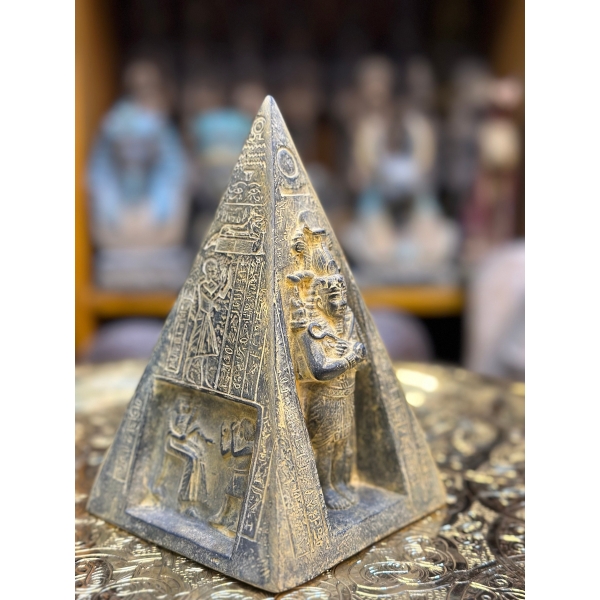 Egyptian Black Stone Pyramid – Handcrafted Horus Monument