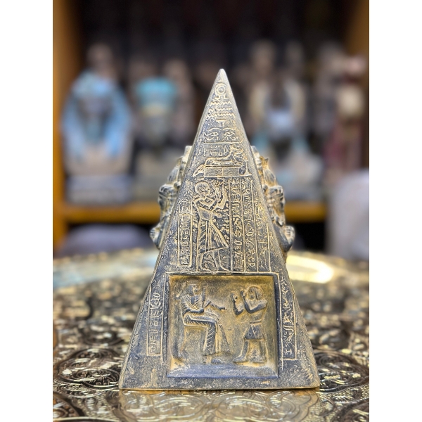 Egyptian Black Stone Pyramid – Handcrafted Horus Monument