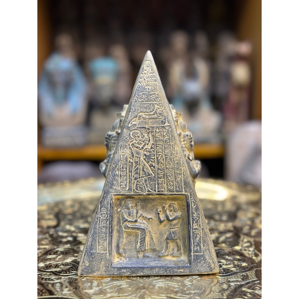 Egyptian Black Stone Pyramid – Handcrafted Horus Monument
