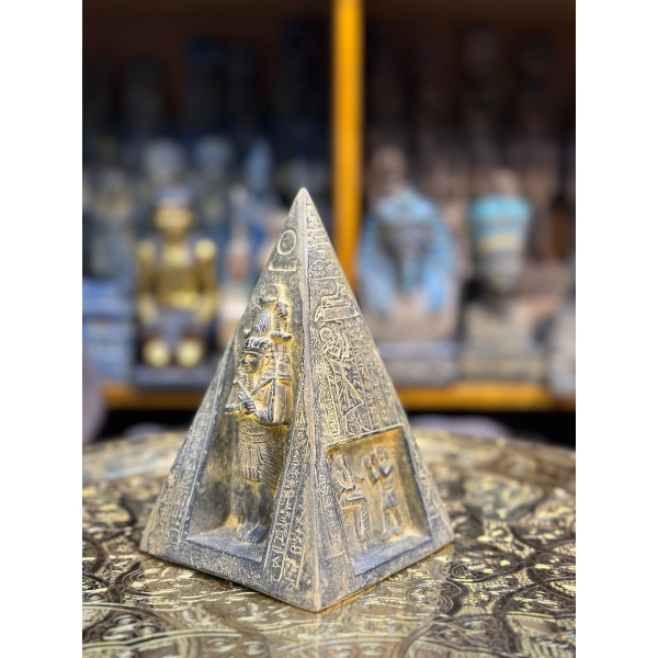 Egyptian Black Stone Pyramid – Handcrafted Horus Monument