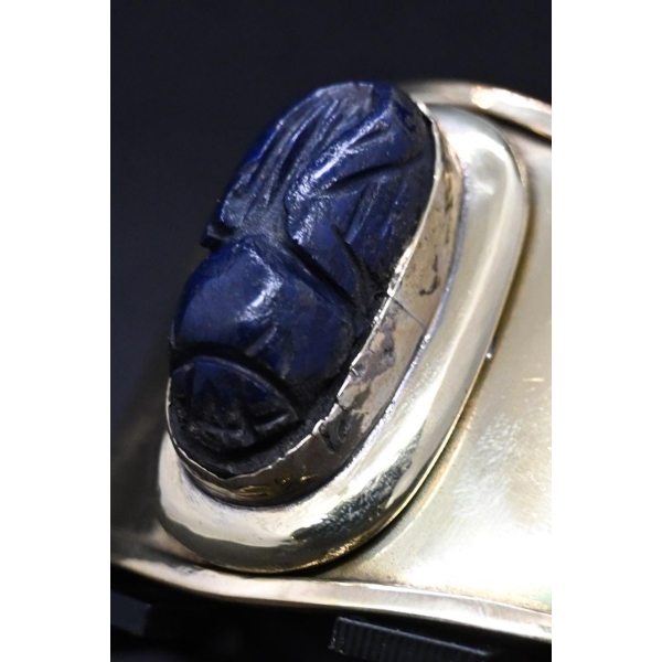Egyptian Scarab Bracelet: Brass & Lapis Lazuli, Ancient Replica
