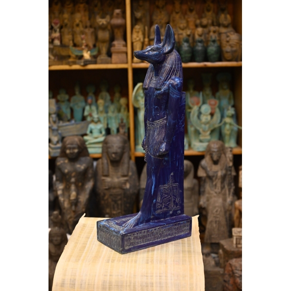 Elegant Statue of God Anubis-Lapis Lazuli Stone-Handcrafted-Antique Egyptian Protection of the Dead Royal Cemetery-Mummification sculptures