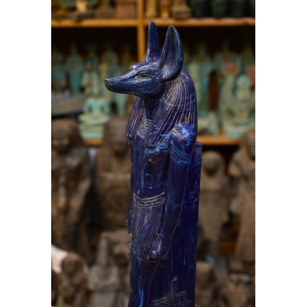 Elegant Statue of God Anubis-Lapis Lazuli Stone-Handcrafted-Antique Egyptian Protection of the Dead Royal Cemetery-Mummification sculptures