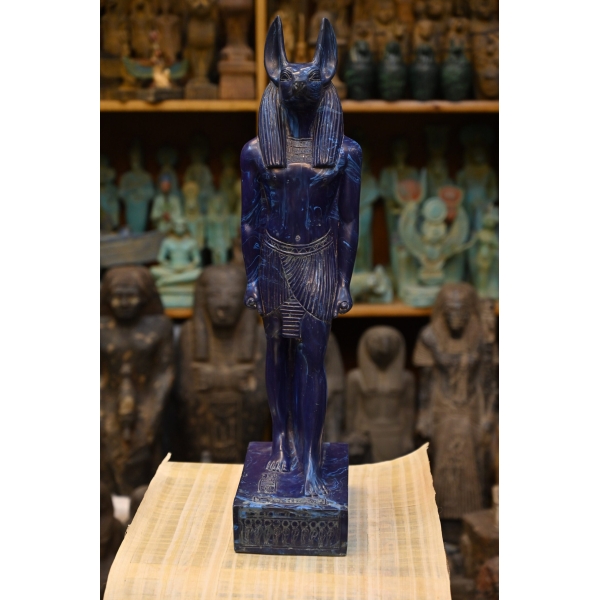 Elegant Statue of God Anubis-Lapis Lazuli Stone-Handcrafted-Antique Egyptian Protection of the Dead Royal Cemetery-Mummification sculptures