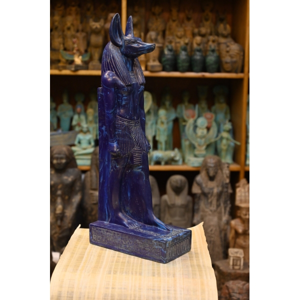 Elegant Statue of God Anubis-Lapis Lazuli Stone-Handcrafted-Antique Egyptian Protection of the Dead Royal Cemetery-Mummification sculptures