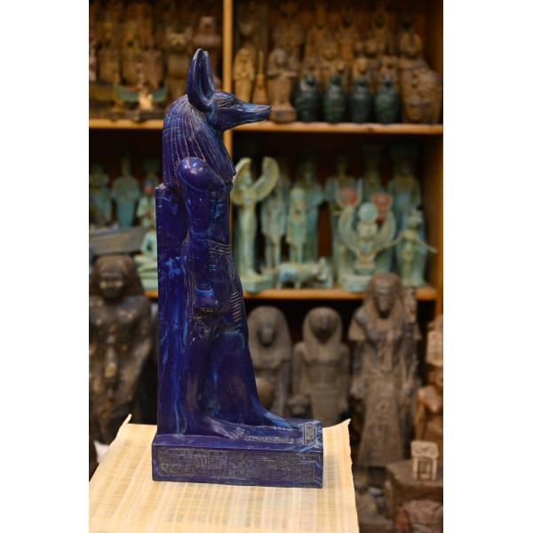 Elegant Statue of God Anubis-Lapis Lazuli Stone-Handcrafted-Antique Egyptian Protection of the Dead Royal Cemetery-Mummification sculptures