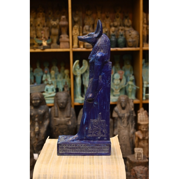Elegant Statue of God Anubis-Lapis Lazuli Stone-Handcrafted-Antique Egyptian Protection of the Dead Royal Cemetery-Mummification sculptures