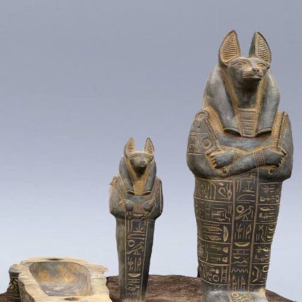 Hand-Carved Basalt Anubis Sarcophagus: Egyptian God Statue (40cm)