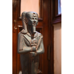 Hand-Carved Basalt Khonsu Statue: Egyptian Moon God Sculpture (58cm)