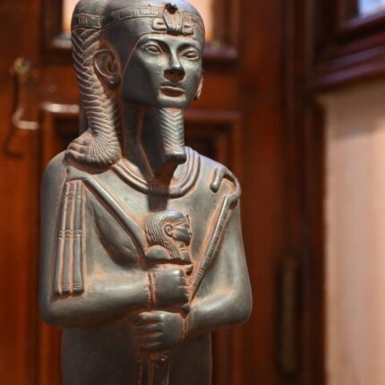 Hand-Carved Basalt Khonsu Statue: Egyptian Moon God Sculpture (58cm)