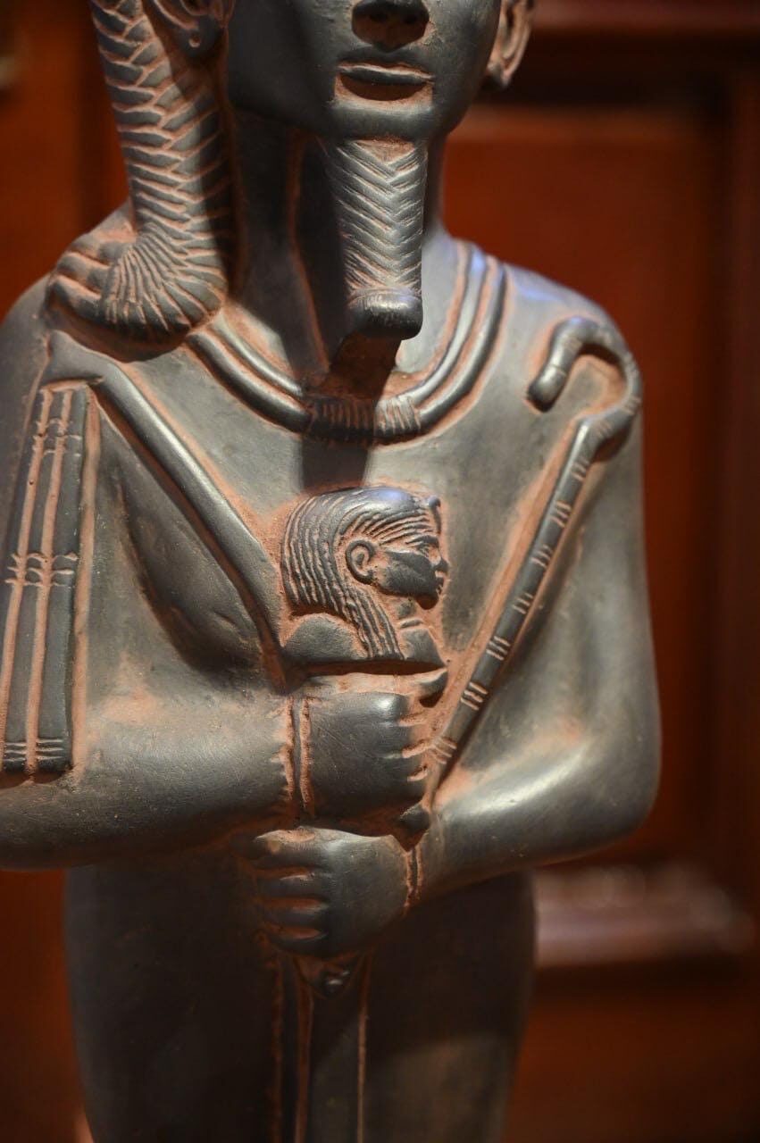 Hand-Carved Basalt Khonsu Statue: Egyptian Moon God Sculpture (58cm)