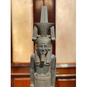 Hand-Carved Basalt Statue: Egyptian God Nefertem, Deity of Beauty & Healing