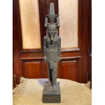 Hand-Carved Basalt Statue: Egyptian God Nefertem, Deity of Beauty & Healing