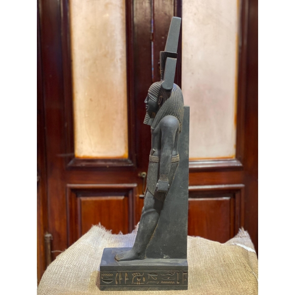 Hand-Carved Basalt Statue: Egyptian God Nefertem, Deity of Beauty & Healing
