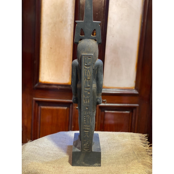 Hand-Carved Basalt Statue: Egyptian God Nefertem, Deity of Beauty & Healing