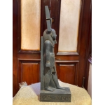 Hand-Carved Basalt Statue: Egyptian God Nefertem, Deity of Beauty & Healing