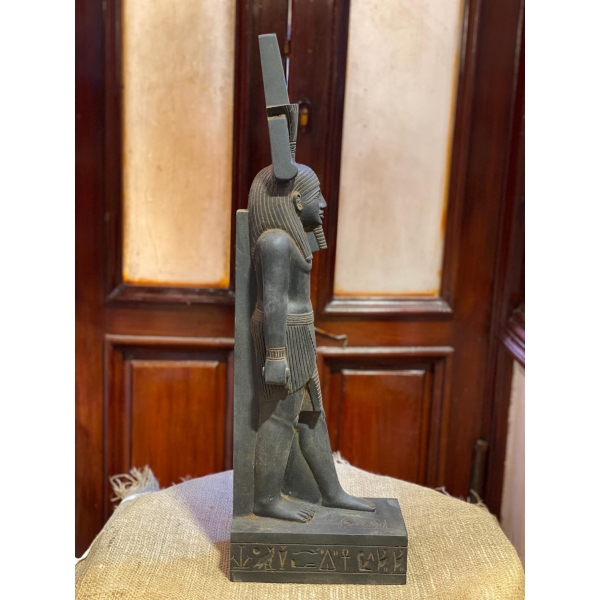 Hand-Carved Basalt Statue: Egyptian God Nefertem, Deity of Beauty & Healing