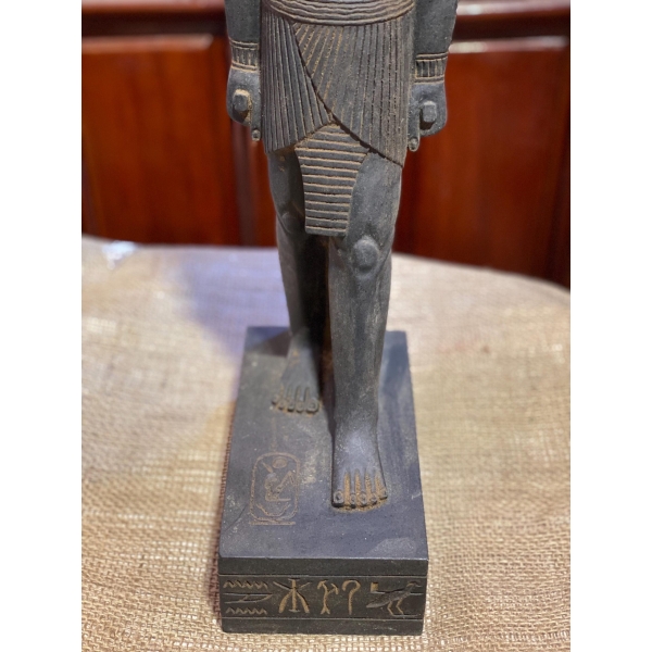 Hand-Carved Basalt Statue: Egyptian God Nefertem, Deity of Beauty & Healing