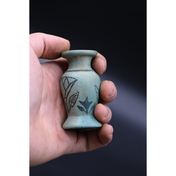 Hand Carved Stone Vase: Egyptian Decor Sculpture