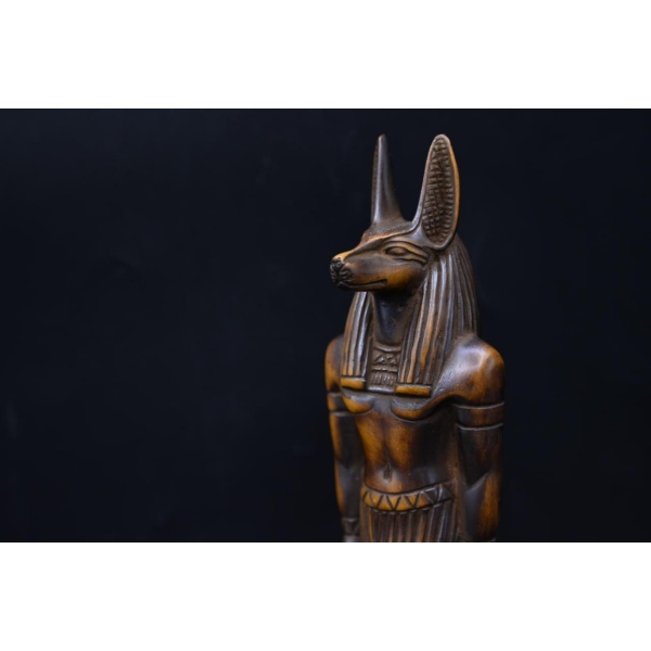 Handcrafted Anubis Statue: Egyptian God of Protection, Brown Stone (23cm)