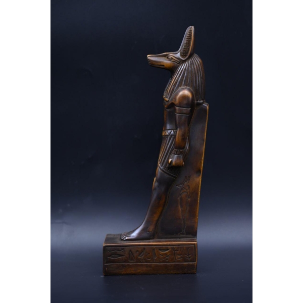 Handcrafted Anubis Statue: Egyptian God of Protection, Brown Stone (23cm)
