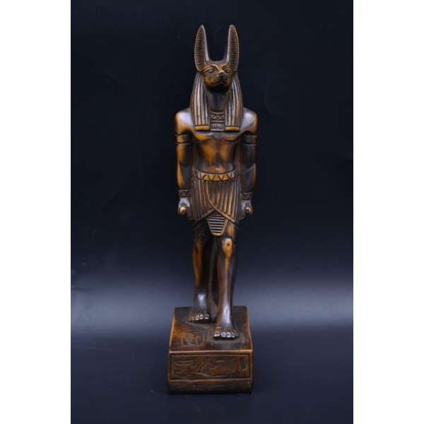 Handcrafted Anubis Statue: Egyptian God of Protection, Brown Stone (23cm)