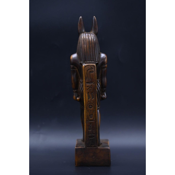 Handcrafted Anubis Statue: Egyptian God of Protection, Brown Stone (23cm)