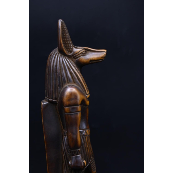Handcrafted Anubis Statue: Egyptian God of Protection, Brown Stone (23cm)