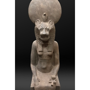 Handcrafted Basalt Sekhmet Statue, Egyptian Goddess of War