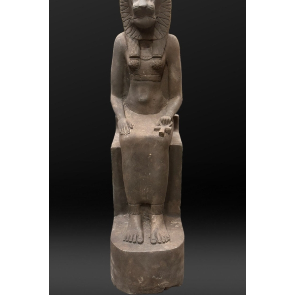 Handcrafted Basalt Sekhmet Statue, Egyptian Goddess of War