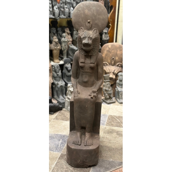 Handcrafted Basalt Sekhmet Statue, Egyptian Goddess of War