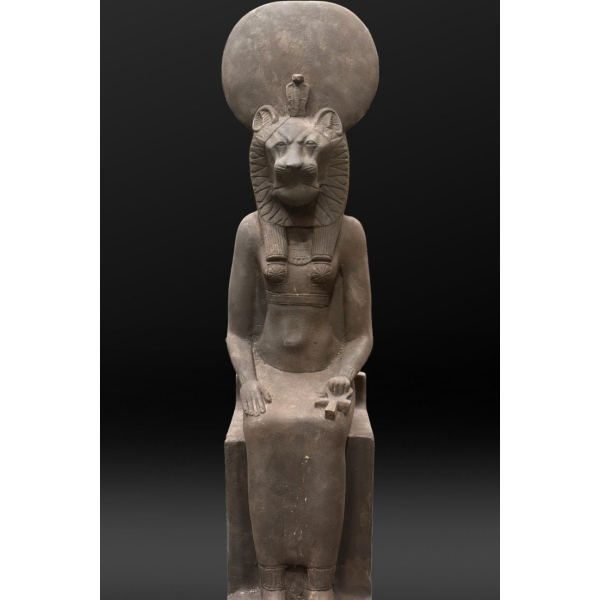 Handcrafted Basalt Sekhmet Statue, Egyptian Goddess of War