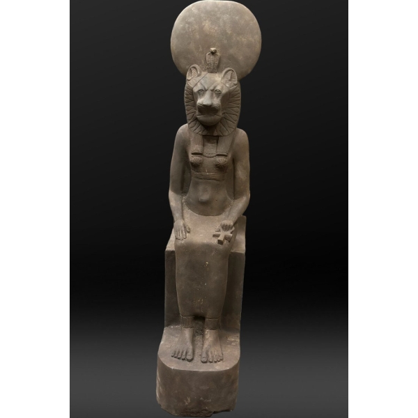 Handcrafted Basalt Sekhmet Statue, Egyptian Goddess of War