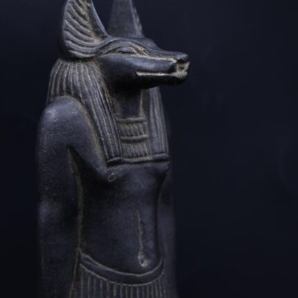 Handcrafted Basalt Stone Anubis Statue - Egyptian Mythology Decor (30cm)