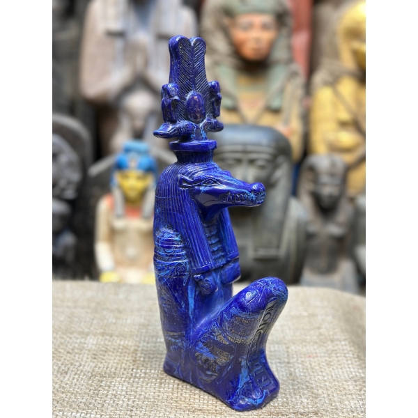 Handcrafted Lapis Lazuli Sobek Statue – Egyptian Crocodile God Art (33 cm)