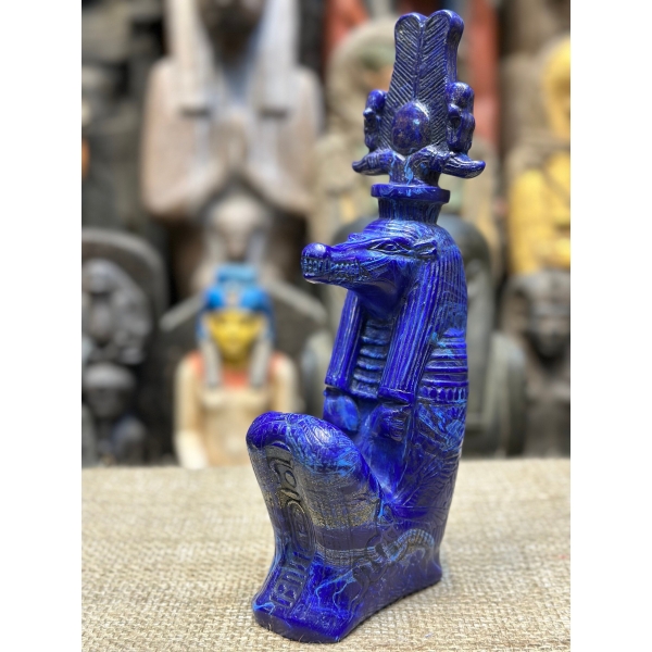 Handcrafted Lapis Lazuli Sobek Statue – Egyptian Crocodile God Art (33 cm)