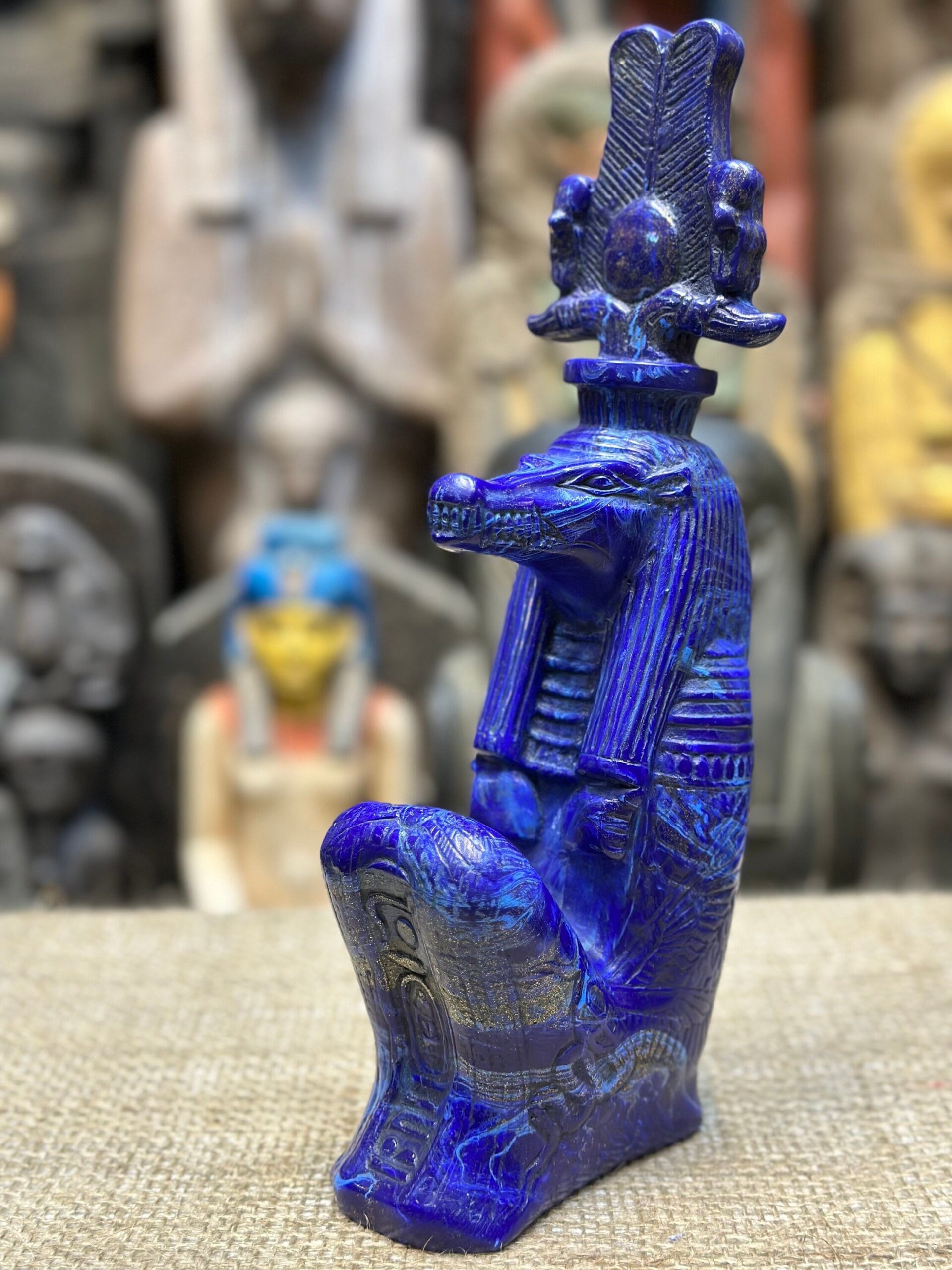 Handcrafted Lapis Lazuli Sobek Statue – Egyptian Crocodile God Art (33 cm)