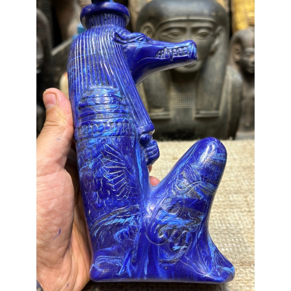 Handcrafted Lapis Lazuli Sobek Statue – Egyptian Crocodile God Art (33 cm)