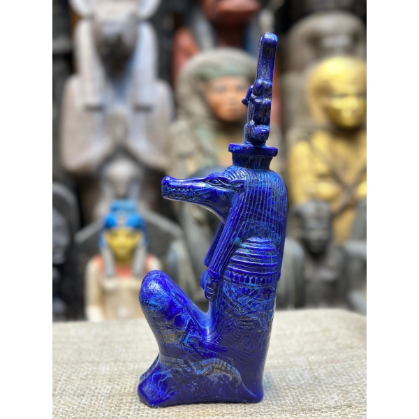 Handcrafted Lapis Lazuli Sobek Statue – Egyptian Crocodile God Art (33 cm)