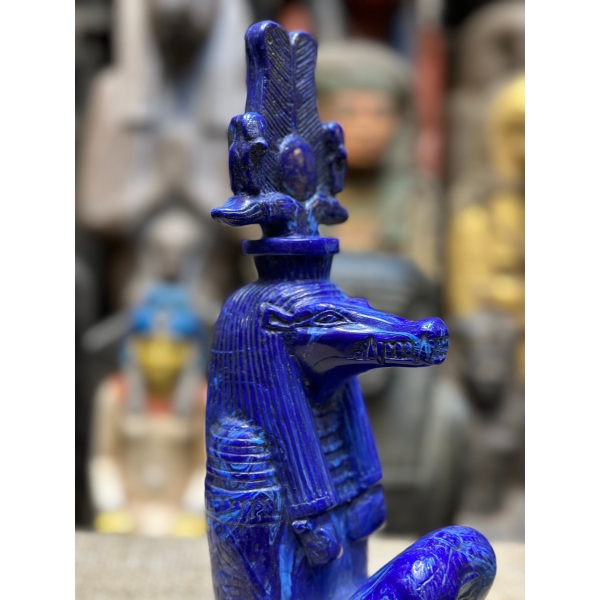 Handcrafted Lapis Lazuli Sobek Statue – Egyptian Crocodile God Art (33 cm)