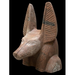 Handcrafted Red Granite Anubis Statue, Egyptian God Replica