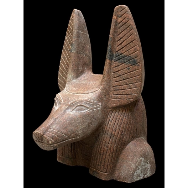 Handcrafted Red Granite Anubis Statue, Egyptian God Replica