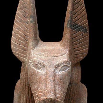 Handcrafted Red Granite Anubis Statue, Egyptian God Replica