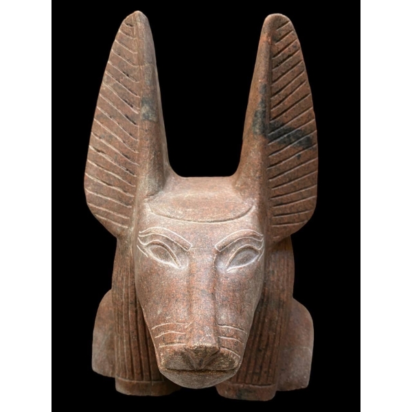 Handcrafted Red Granite Anubis Statue, Egyptian God Replica