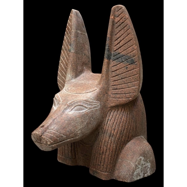 Handcrafted Red Granite Anubis Statue, Egyptian God Replica